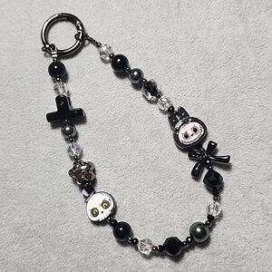 Black Faceted Beads Labubu Keychain